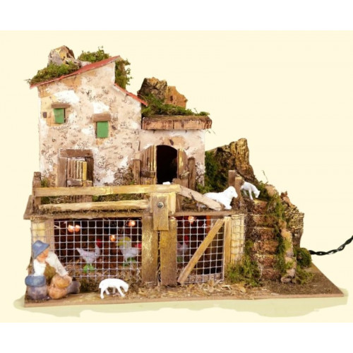 Ambiente con luci cm. 28x15x22 c/galline e...