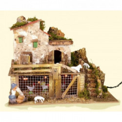 Ambiente con luci cm. 28x15x22 c/galline e Benito cm.10