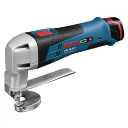 Bosch Professional GSC 12V-13 - Cesoia per Lamiere, 12V, 2x2,0 Ah, 600 N/mm², Caricabatterie e L-Boxx