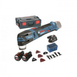 Bosch Professional GOP 12V-28 - Utensile Multifunzione a Batteria, 12V, 2x3,0 Ah, 12 Accessori, Caricabatteria + L-Boxx