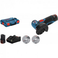 Bosch GWS 12V-76 - Smerigliatrice Angolare 12V, 2x3,0 Ah, Ø Mola 76mm, 19.000 giri/min Caricabatterie, L-Boxx