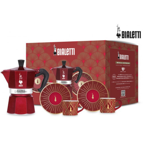 Bialetti, Caffettiera 3 Tazze Rossa e Due Tazze...