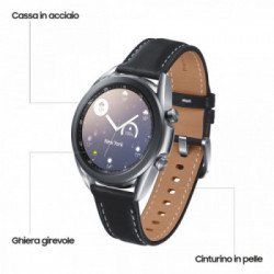 Samsung Galaxy Watch3 Smartwatch Bluetooth, cassa 41mm acciaio, cinturino pelle, Saturimetro, Rilevamento cadute, Monitoraggio