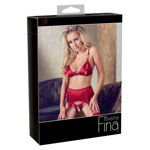 Abierta Fina Bra and Suspender Set Red XL -...
