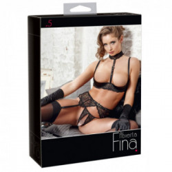Abierta Fina Shelf Bra Set - Completino Intimo Nero, Seno Scoperto, Taglia 80B/M