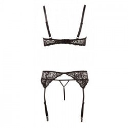 Abierta Fina Shelf Bra Set - Completino Intimo Nero, Seno Scoperto, Taglia 80B/M