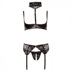 Abierta Fina Shelf Bra Set - Completino Intimo Nero, Seno Scoperto, Taglia 85B/L