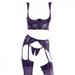 Abierta Fina Shelf Bra Set - Completino Intimo con Reggicalze, Colore Nero, Taglia 75B/S