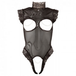 Abierta Fina Body Chains - Body Nero Trasparente con Seno e Vagina Scoperti, Taglia M