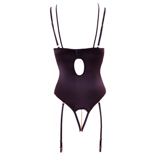 Abierta Fina Rhinestone - Body Nero con Seno e...