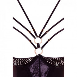 Abierta Fina Rhinestone - Body Nero con Seno e Vagina Scoperti, Taglia 85B/L