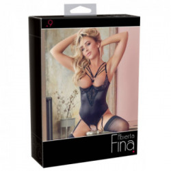 Abierta Fina Rhinestone - Body Nero con Seno e Vagina Scoperti, Taglia 85C/XL