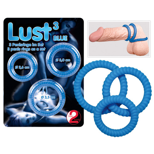 You2Toys Lust 3 Cock Rings blue - Anello per il...