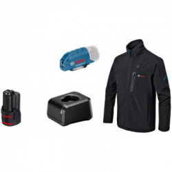 Bosch GHJ 12+18V XA - Giacca Riscaldabile, 12V, 1x2,0Ah, 3 Strati, Traspirante Resistente, Taglia S con Adattatore e