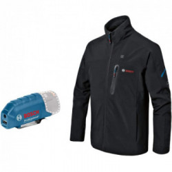 Bosch GHJ 12+18V XA - Giacca Riscaldabile, 12V, Softshell, 3 Strati, Traspirante e Resistente, Taglia L con Adattatore Batteria