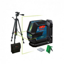 Bosch GLL 2-15 G - Livella Laser a Linee, 4 Batterie 1,5V LR6, Supporto Universale, Pannello di Mira e con Treppiede BT 150