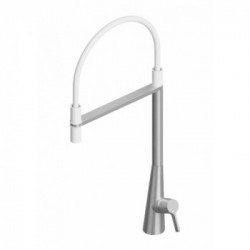 Quadrodesign 367 - Miscelatore Design, Acciaio Inox AISI316L, Canna Girevole, Flessibile Bianco
