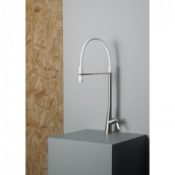 Quadrodesign 367 - Miscelatore Design, Acciaio Inox AISI316L, Canna Girevole, Flessibile Bianco