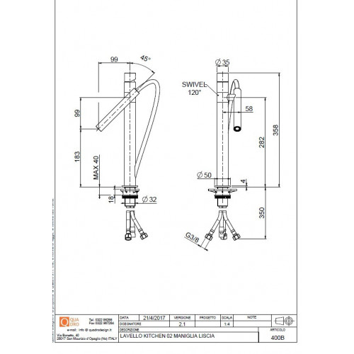 Quadrodesign 400B - Miscelatore Design, Acciaio...