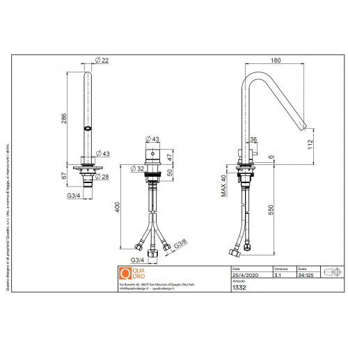 Quadrodesign 410 AS - Miscelatore Design,...
