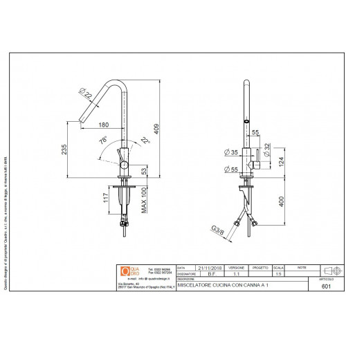 Quadrodesign 601 AS - Miscelatore Design,...