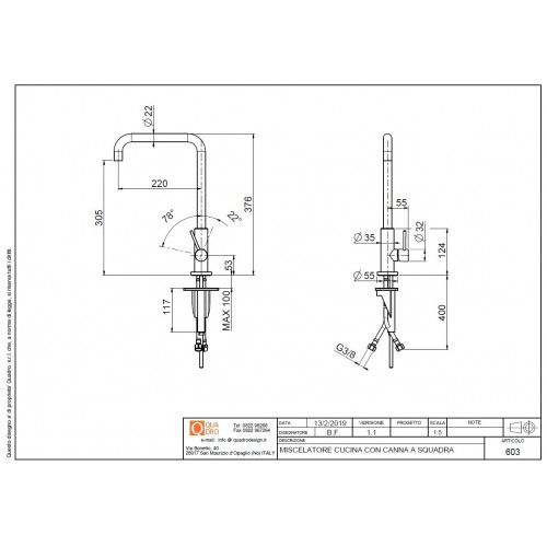 Quadrodesign 603 AS - Miscelatore Design,...