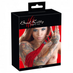 Bad Kitty Red Flogger - Frustino in Pelle, Rosso, 38 cm
