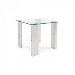 Bizzotto Yes Everyday Arley, Tavolo 55x55x51 cm, Acciaio, MDF, Piano Vetro Temperato