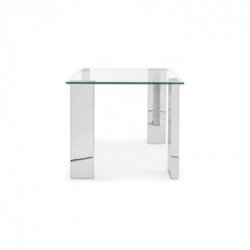 Bizzotto Yes Everyday Arley, Tavolo 55x55x51 cm, Acciaio, MDF, Piano Vetro Temperato