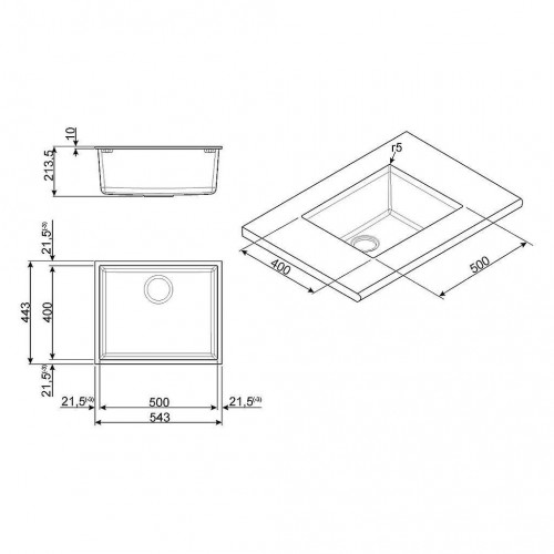 Smeg VZUM57AV2 - Lavello da Incasso, Sottotop,...
