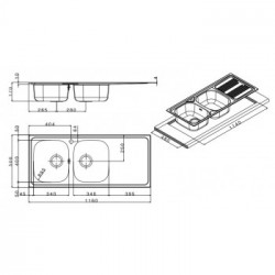 Apell TM1162ILPC - Lavello Montato su Piano, 2 Vasche, 116 x 50 cm, Acciaio Inossidabile