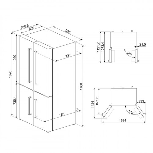 Smeg FQ60BDF - Frigorifero Side-By-Side, 572...