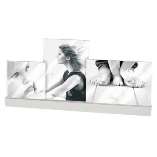 cornice portafoto in plexiglass multipla 3 foto formato 13x18 con base in  legno colore bianco