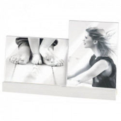 CORNICE MULTIPLA 2 FOTO IN PLEXIGLASS CON BASE IN LEGNO colore bianco FORMATO 13x18