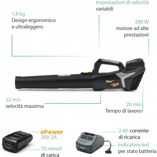 Alpina ABL 20 LI Kit Soffiatore 20V, 4Ah, 32m/s...