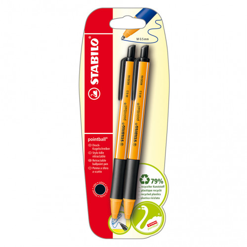 STABILO 2 Penne a Sfera a Scatto pointball Nere