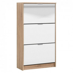 Kit Furniture Iceland Scarpiera, 18 Paia, Frontale con Specchio, 3 Ante Ribalta, 67x28x119 cm, Sonoma