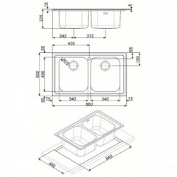 Smeg LL2AD - Lavello, 2 Vasche, Inox Spazzolato, 86x50 cm 