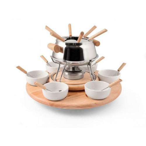 H&H, Set fonduta 23pz, Acciaio Inox, Base in Legno