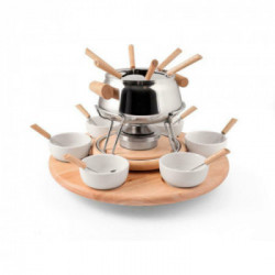 H&H, Set fonduta 23pz, Acciaio Inox, Base in Legno