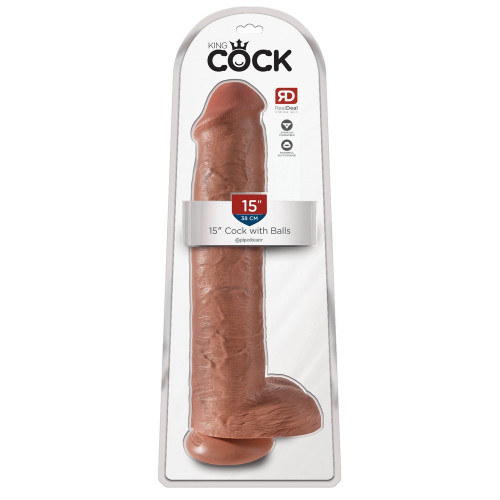King Cock 15" Cock w Balls Tan - Dildo...