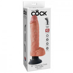 King Cock 10" Vibrating Cock with Balls - Vibratore Realistico con Testicoli, Ventosa, Impermeabile, Richiede Batterie