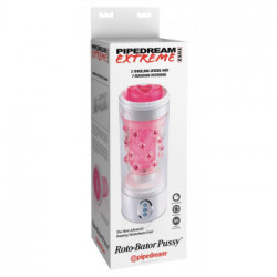 Pipedream PET Roto-Bator Pussy White/Pin - Masturbatore Con Vibrazione e Rotazione, Splashproof, Richiede Batterie