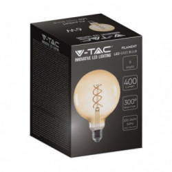 V-TAC Lampadina LED E27 6W G125 Filamento Ambrato a doppio Spirale 1800K