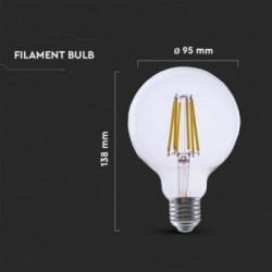 V-TAC Lampadina LED E27 4W G95 Filamento Colore Trasparente 3000K