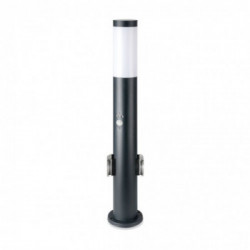 E27 Bollard Lamp 60CM PIR Sensor With 2 EU Plug Sockets Stainless Steel Grey IP44