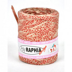 SPOLETTA RAFIA 15MM X 200 M COLORE MARRONE CHIARO CON STELLE ROSSE