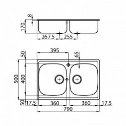Foster 1279 060 - Lavello S1000 Sopratop, Inox spazzolato, 79x50 cm