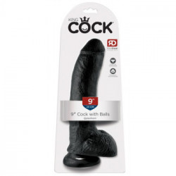King Cock 9 With Balls Dark - Dildo Realistico con Testicoli e Ventosa, Nero