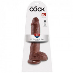 King Cock 10 With Balls Brown - Dildo Realistico con Testicoli e Ventosa